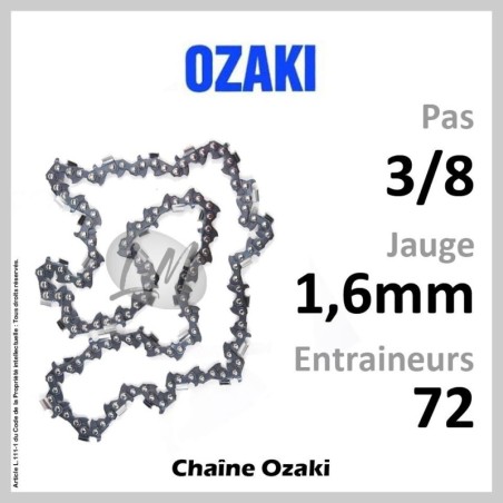 Chaîne OZAKI 72 Entraineurs, Pas : 3/8 - Jauge : 1,6mm
