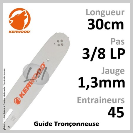 Guide Kerwood 30 - Pas : 3/8LP - Jauge : 1.3mm - 45 Ent
