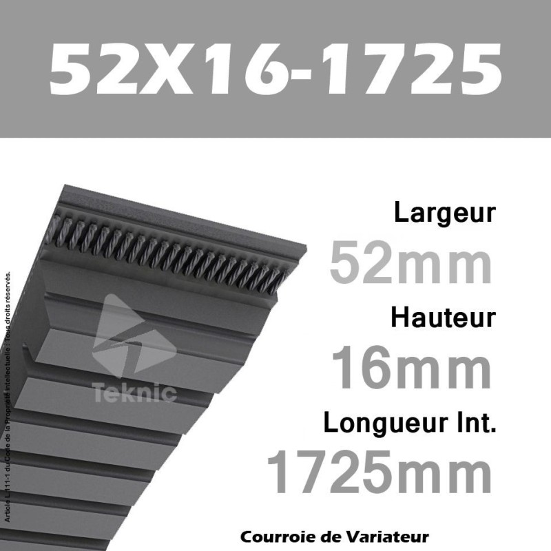 Courroie de Variateur 52X16-1725 Li - W50/1800